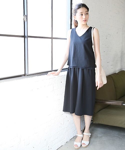 【3WAYで楽しめる】Ｖネックノースリーブ＊ガウチョセットアップ