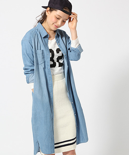 デニムロングシャツワンピースロングスリーブ