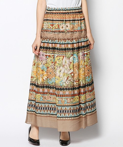 フラワーボーダーロングスカート