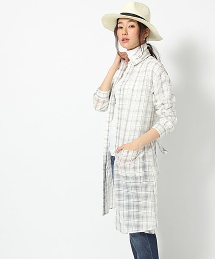 シアーチェックロングシャツワンピース