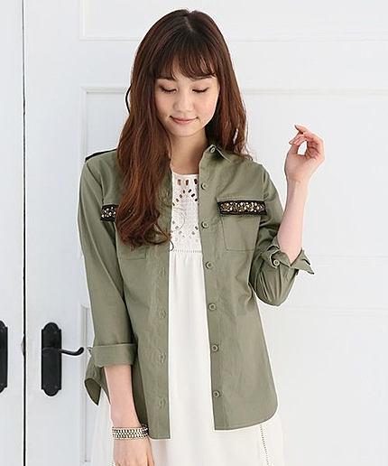 【WEB限定価格】ビジューミリタリーシャツ長袖