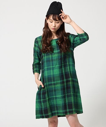 【WEB限定価格】【フランス産高品質リネン】ヨーロピアンリネンチェックワンピース