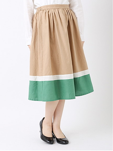 綿麻配色切替スカート