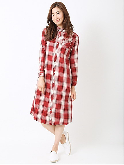 チェックロングシャツワンピース