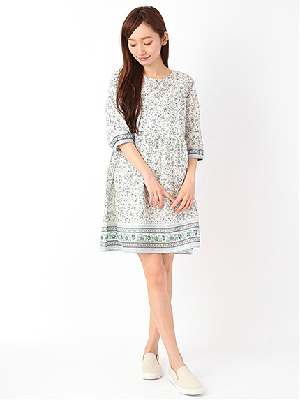【Special Price】N小花パネル柄7分袖ワンピース