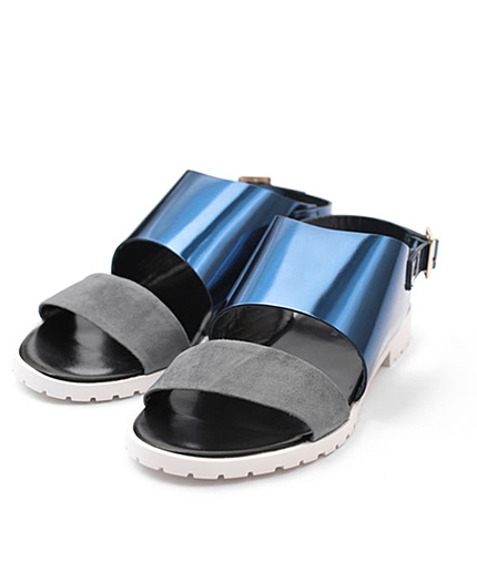 ミラーレザーコンビフラットサンダル/L