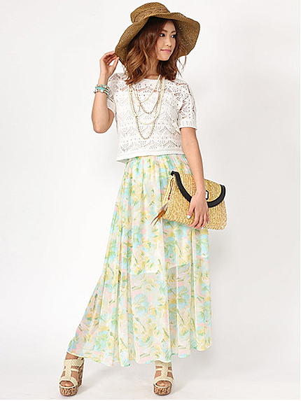 シフォン花柄マキシスカート
