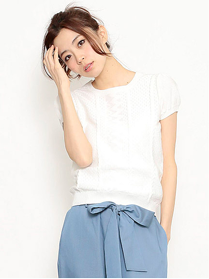 ラメ糸ミックスケーブル半袖ニット