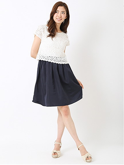 レースレイヤード風ドッキングワンピース