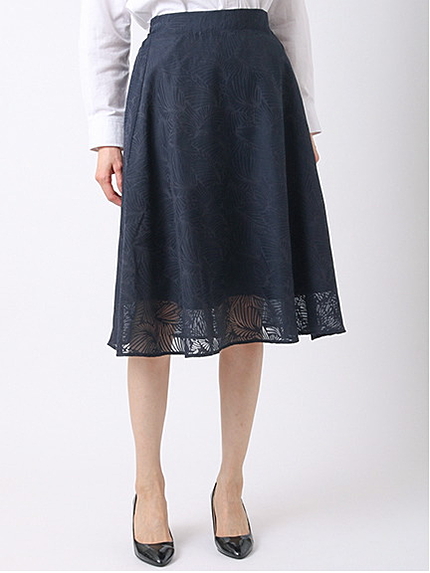 葉柄オパールプリント ミモレ丈フレアスカート