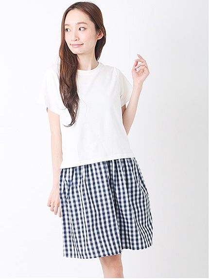 ギンガムチェック ドッキング半袖ワンピース