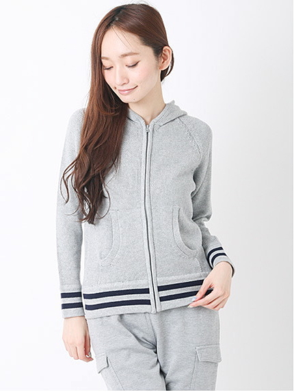 スカシ編 長袖ジップアップパーカー