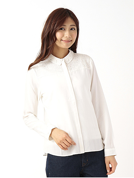 ＜WEB限定大きな・小さなサイズ＞チュールレース切り替えブラウス