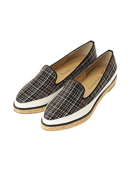 W bonne チェック柄フラットシューズ