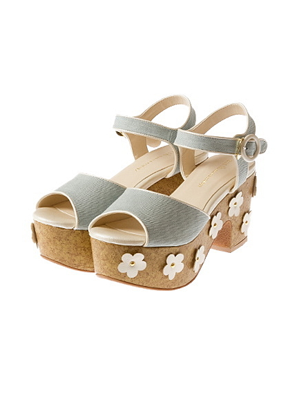 デニムフラワープラットフォームサンダル