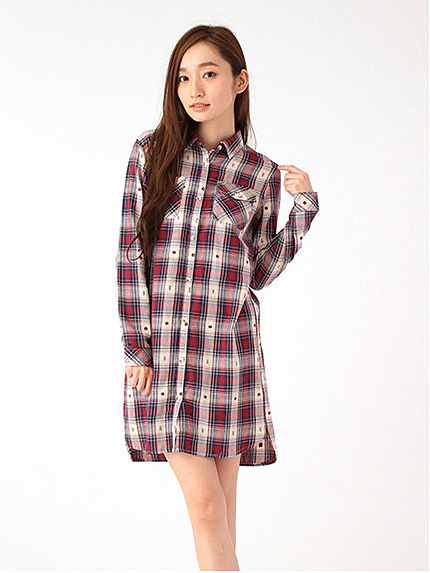 ・ドビービエラチェック 長袖ワンピース