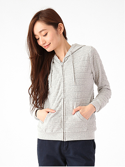 パイルボーダー 長袖ZIPパーカー