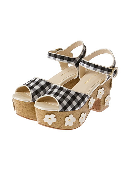 ギンガムフラワープラットフォームサンダル