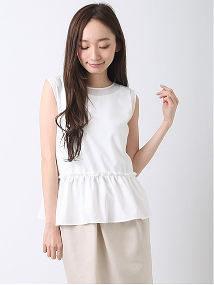 切り替えペプラムブラウス