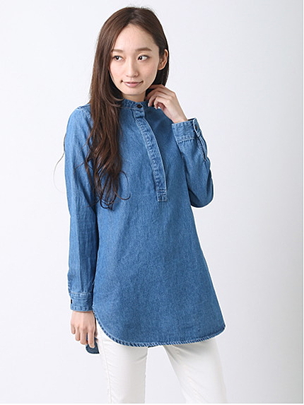 ・7.5ozデニム スタンドカラー長袖チュニック