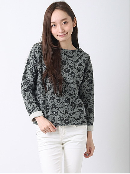 ・フラワー総柄プリント裏毛 長袖プルオーバー