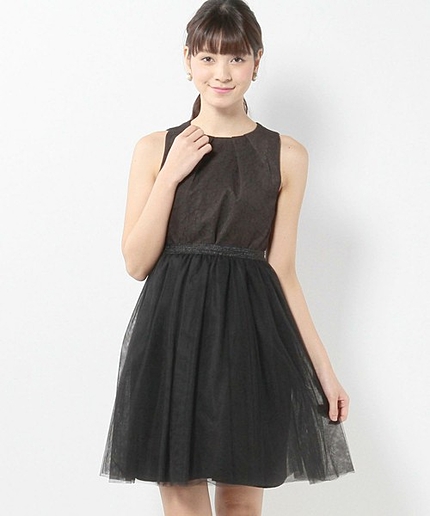 JPWG ジャカード チュールスカート 重ね ノースリーブ ワンピース / 結婚式 / PARTY