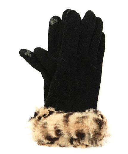 【スマホ対応】レオパードプリントファーグローブ