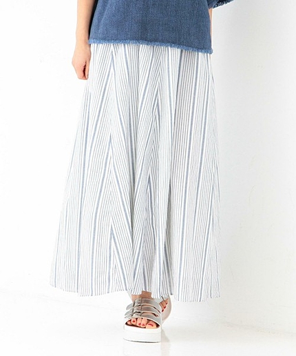 ギャザーロングスカート(ストライプ)/AEBC ｷﾞｬｻﾞｰLONG SK STRP