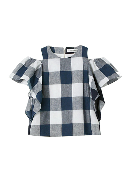 Wideギンガムチェック ブラウス