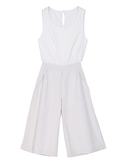 【LUX】 コンビストライプガウチョロンパース