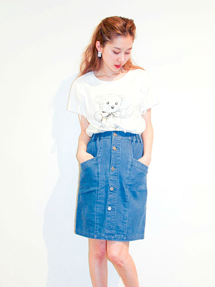 カットデニム切替タイトスカート