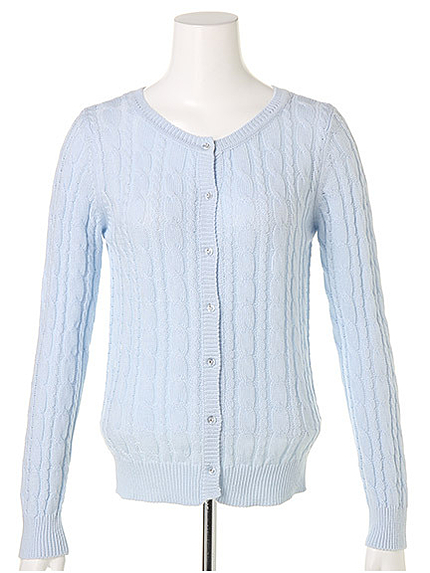 クリアビジューボタンケーブルニットカーデ