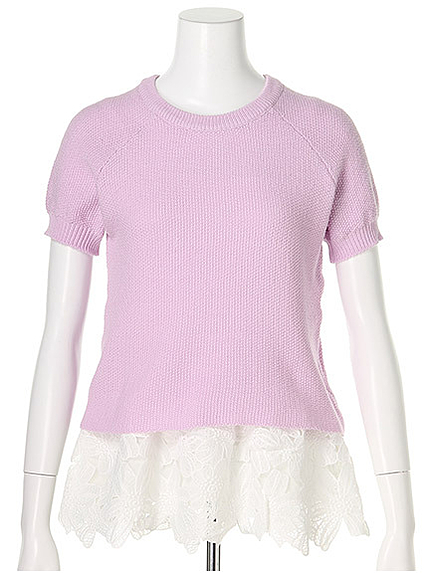 裾レースキャミ付きニット