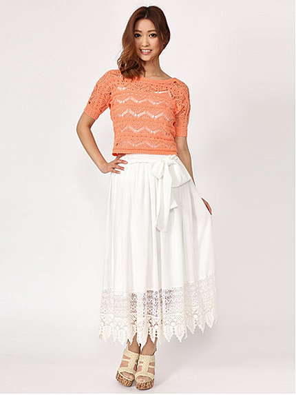 前リボンレースマキシスカート