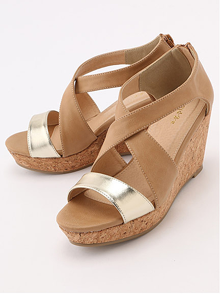 メタリッククロスウェッジサンダル