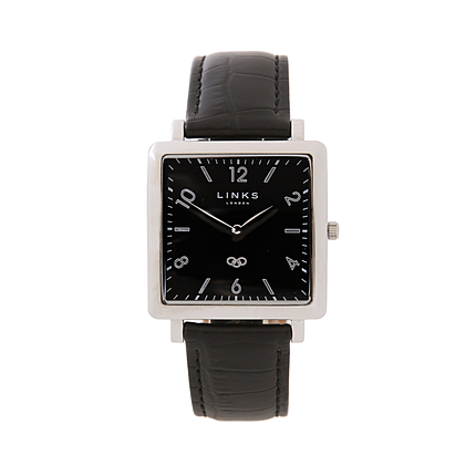 Noble Slim Square Large Black Leather Watch