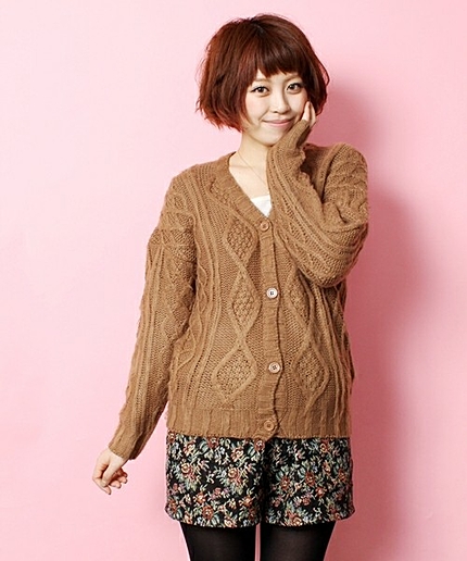 起毛ケーブルニットカーディガン