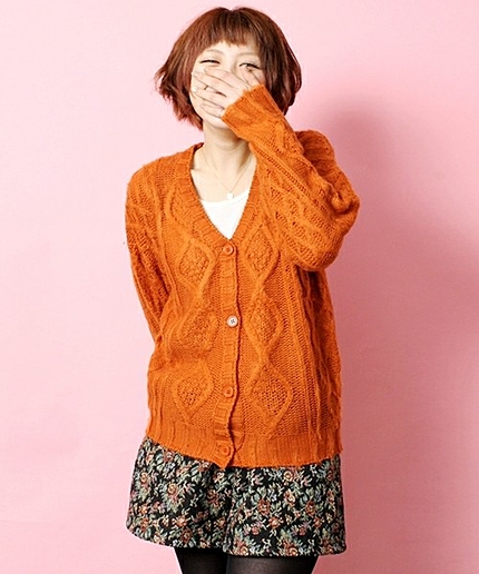 起毛ケーブルニットカーディガン