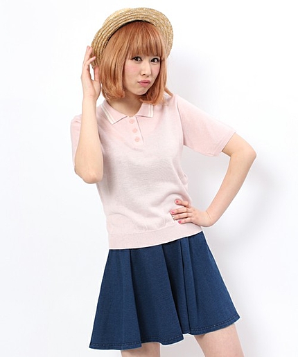 WEGO/ラインニットポロシャツ