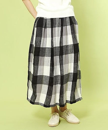 リネンビッグチェックロングスカート