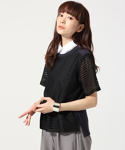 ツケエリフロントメッシュプルオーバー