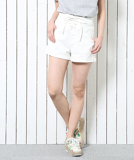 レースアップハイウエストショートパンツ