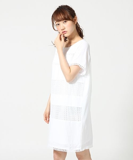 Ｗジョーゼットレースキリカエワンピースショートスリーブ