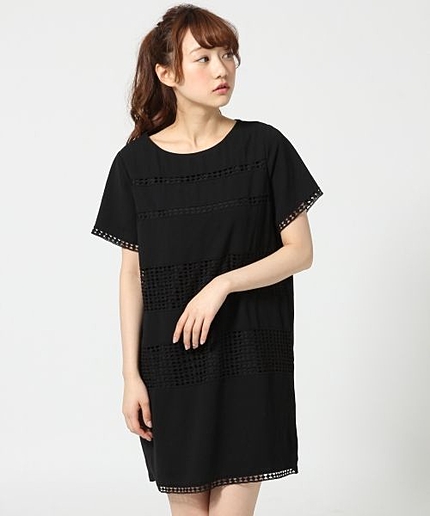 Ｗジョーゼットレースキリカエワンピースショートスリーブ