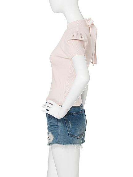 【W】バックリボンハーフスリーブトップス