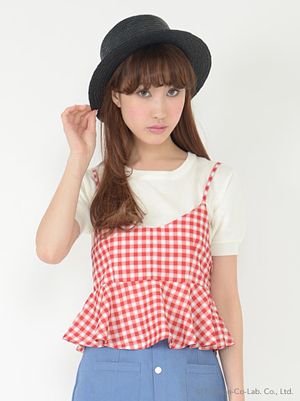 チェックビスチェアンサンブル