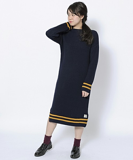RIB KNIT LINE BOTTLENECK DRESS