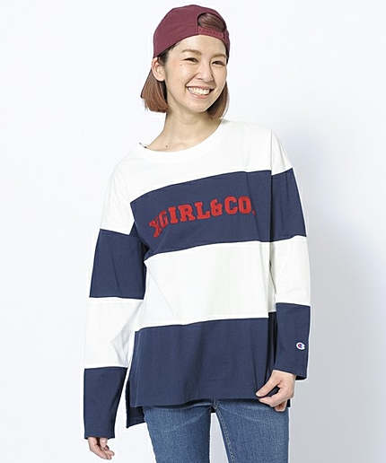 X-girl×Champion STRIPED L/S TOP