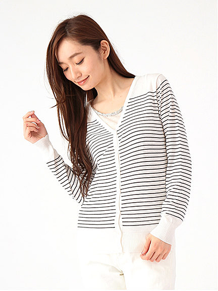 BクールファイバーVネックボーダーカーディガン
