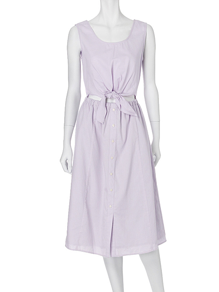 【DUO】 コットンロング前結びワンピース（オフ・ラベンダー）